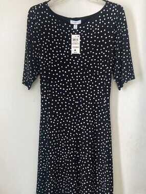 New Charter Club Dress Women 1X Polka Dot Black and White Dress